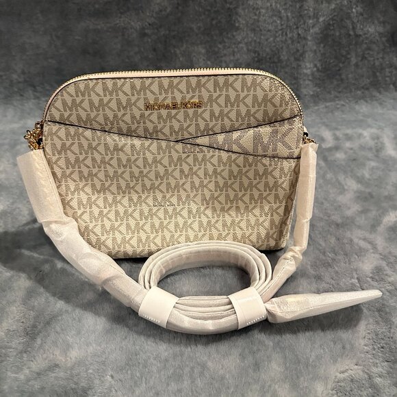 Michael Kors Jet Set Travel Medium Metallic Signature Logo Dome Crossbody Bag - Picture 1 of 4